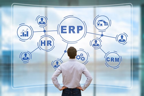 A man looking at erp/cms/hr solutions.