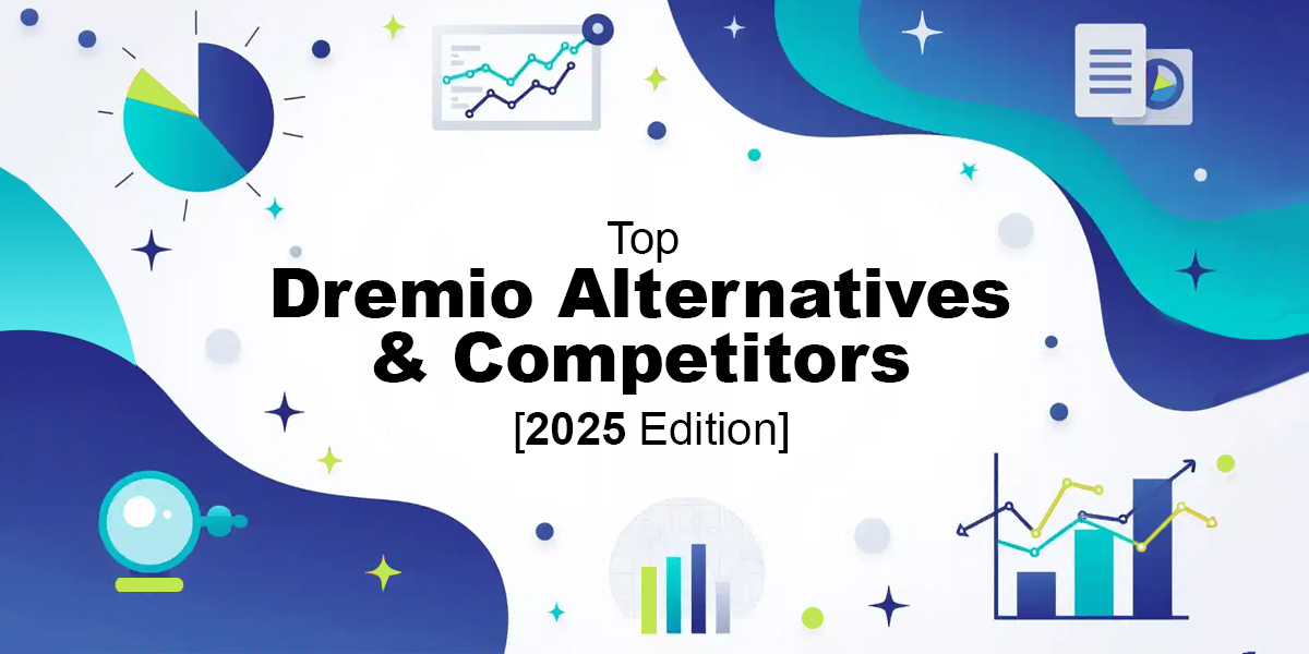 Dremio alternatives image with data lakehouse architecture, semantic layers, and SQL-based analytics over a futuristic, grid-style tech background.