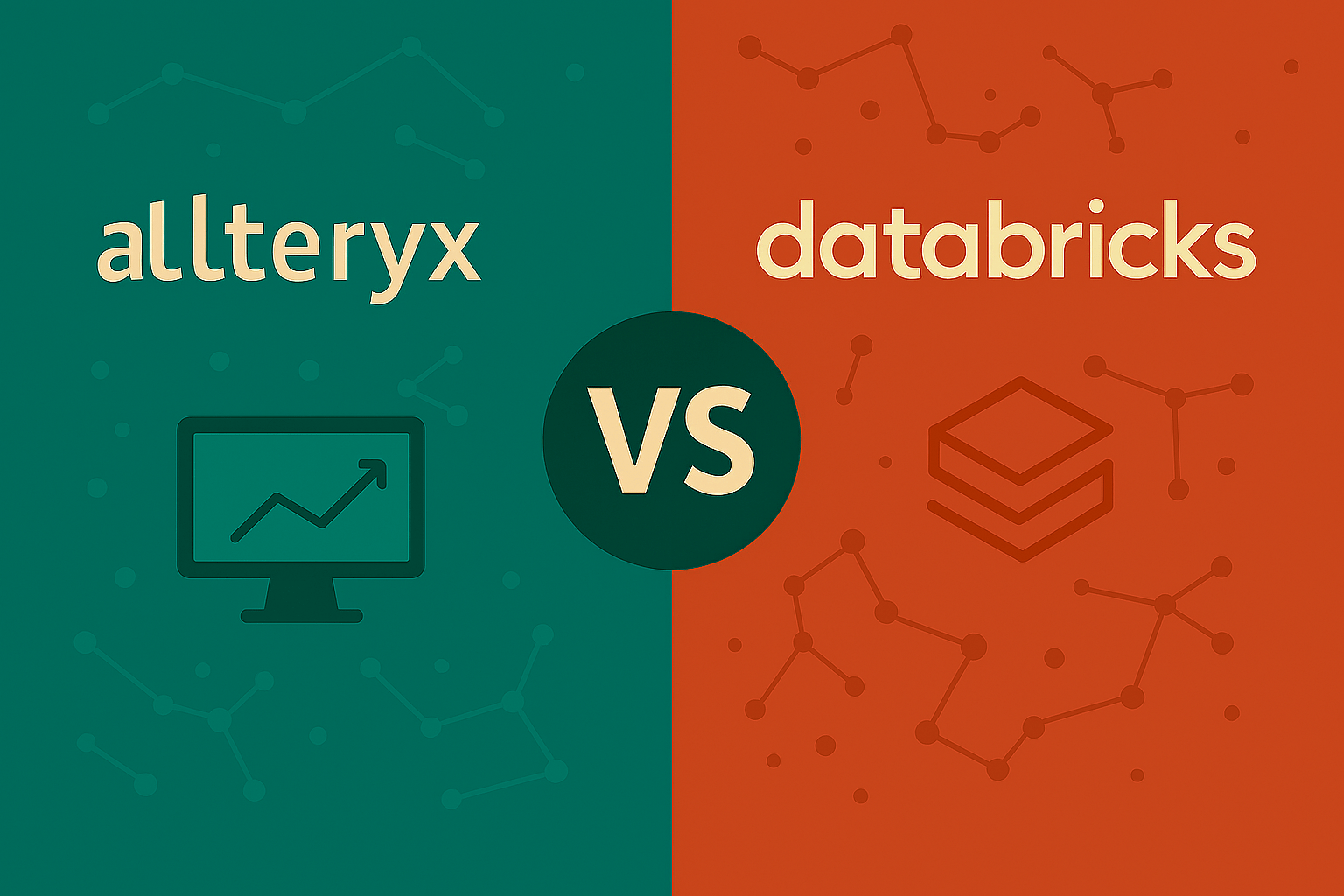 Alteryx vs Databricks image comparing data prep workflows with unified data analytics and AI platforms built for big data and machine learning.