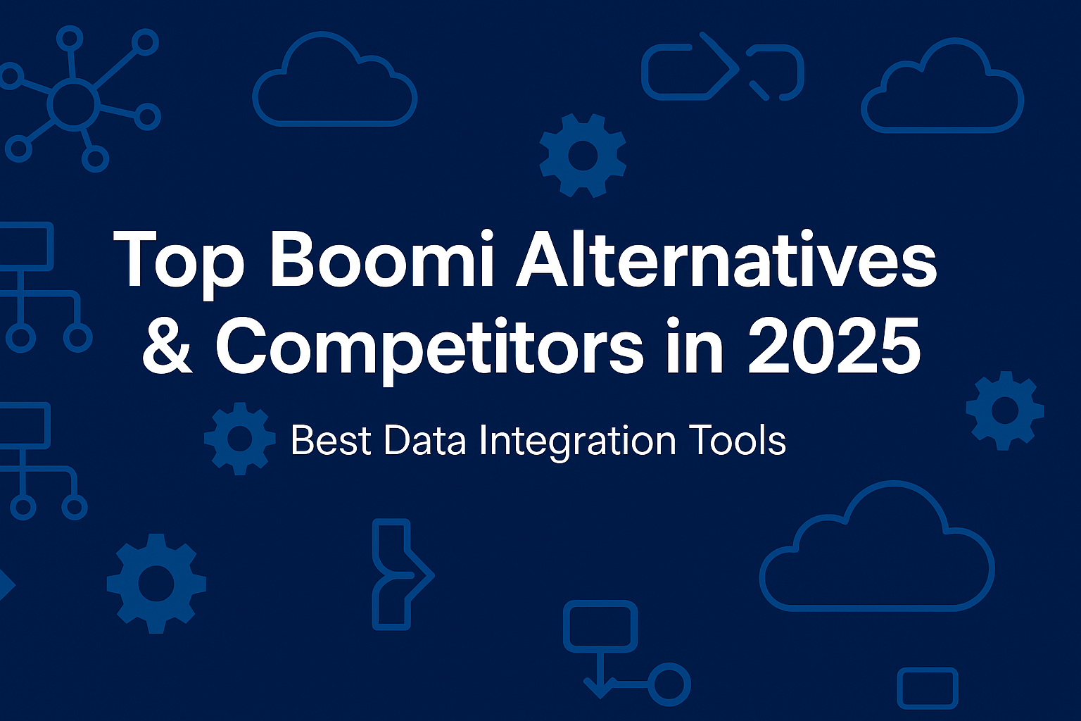 Dell Boomi alternatives illustration with low-code integration platforms, connected app icons, and workflow builders on a light, tech-driven background.